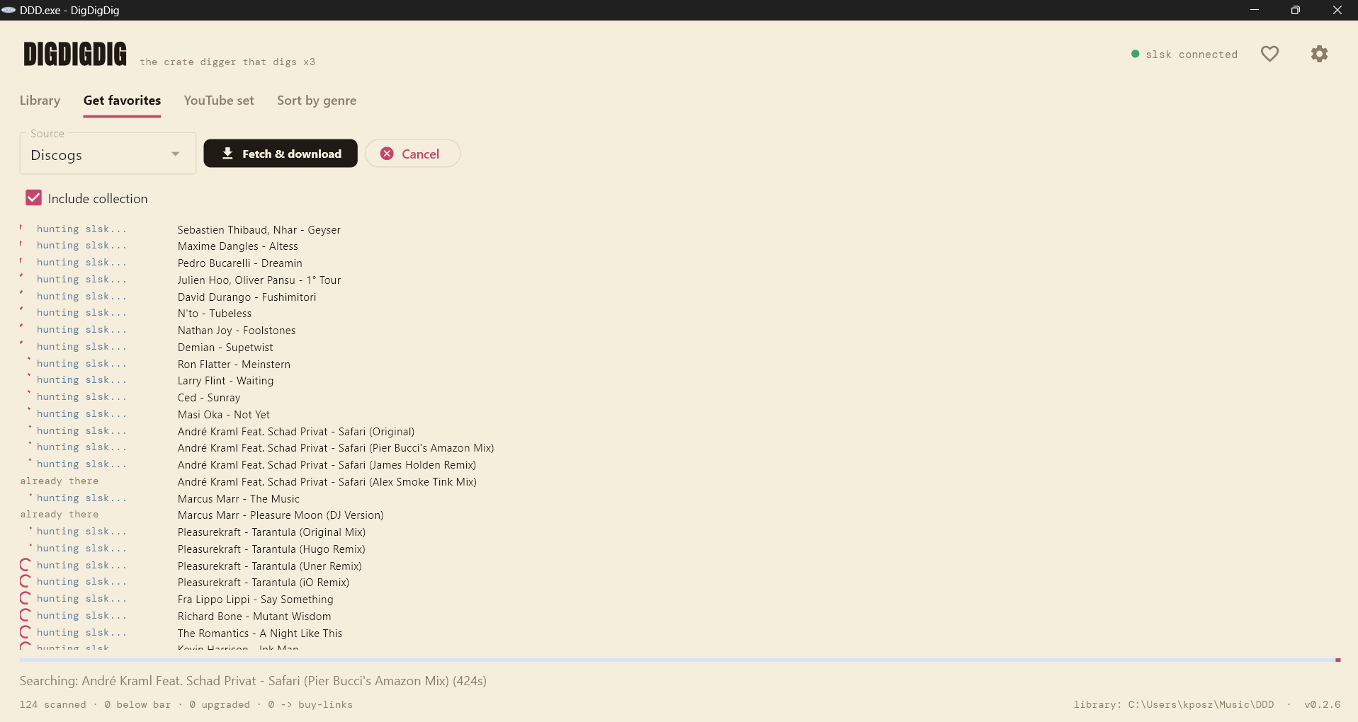 Get favorites tab: Discogs and Bandcamp