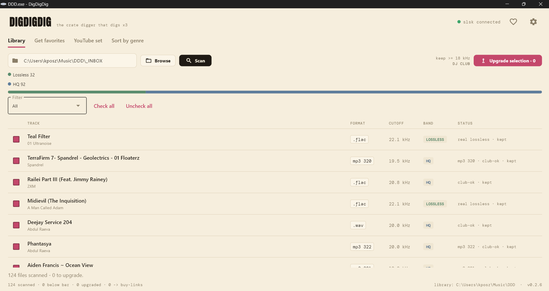 Library tab: quality scan and upgrade